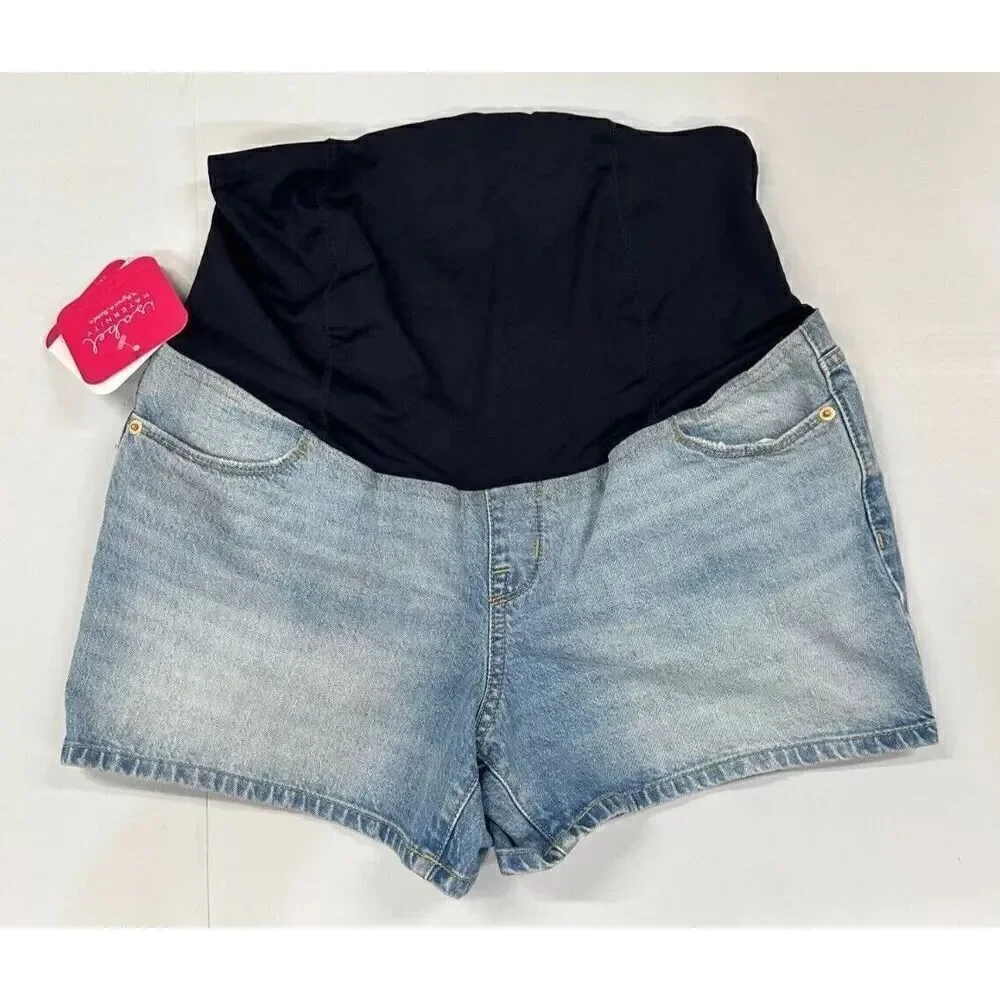 ISABEL MATERNITY Jean Shorts Size 2/26  Crossover Panel - Light Wash